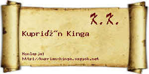 Kuprián Kinga névjegykártya